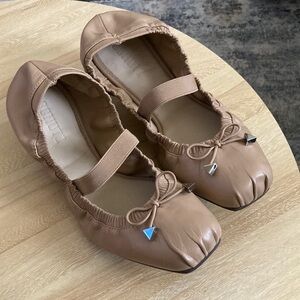 Schutz Fanny Leather Ballet Flats Tan Nude Brown Strap Scrunchy size 8